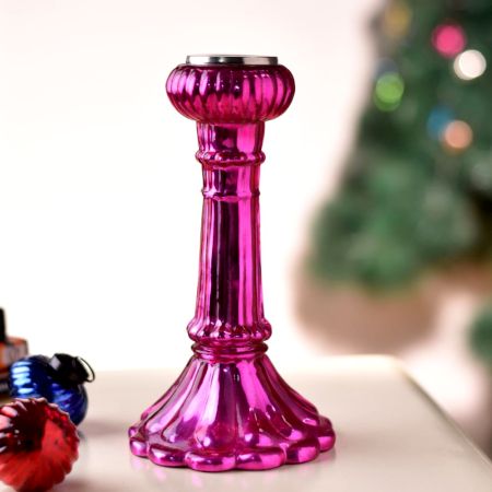 High-Quality Glass Candle Holders in Shiny Magenta Finish